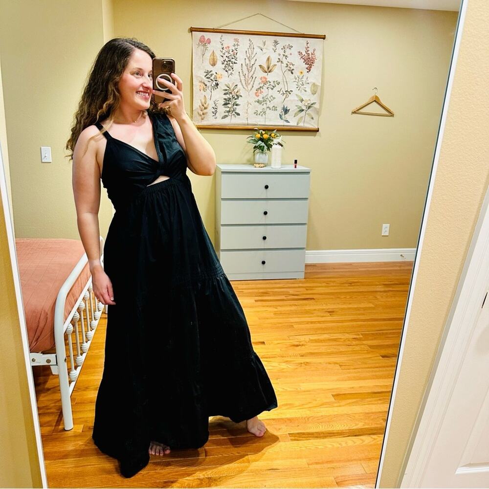 Anthropologie Cleobella Black Organic Cotton Smocked Maxi Dress XL
